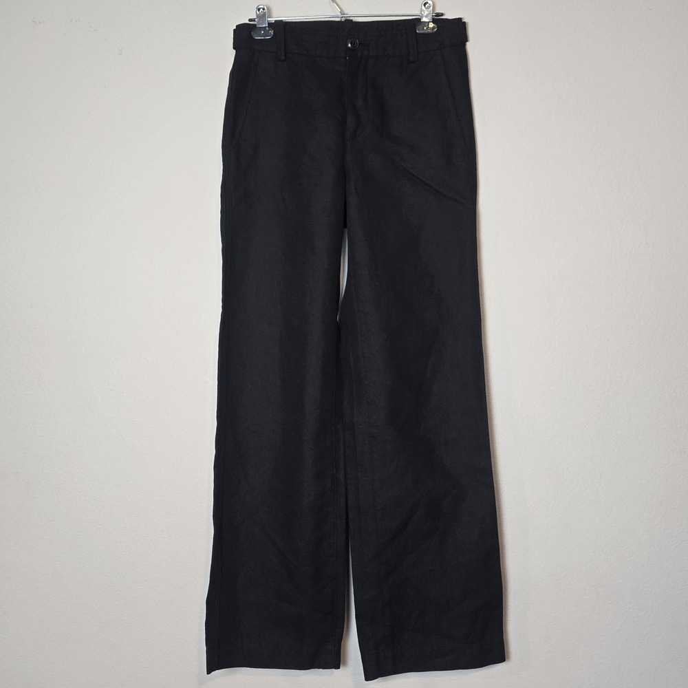 Vince Womens Size 6 Black Linen Cotton Wide Leg Pants Full Length Career Relaxed